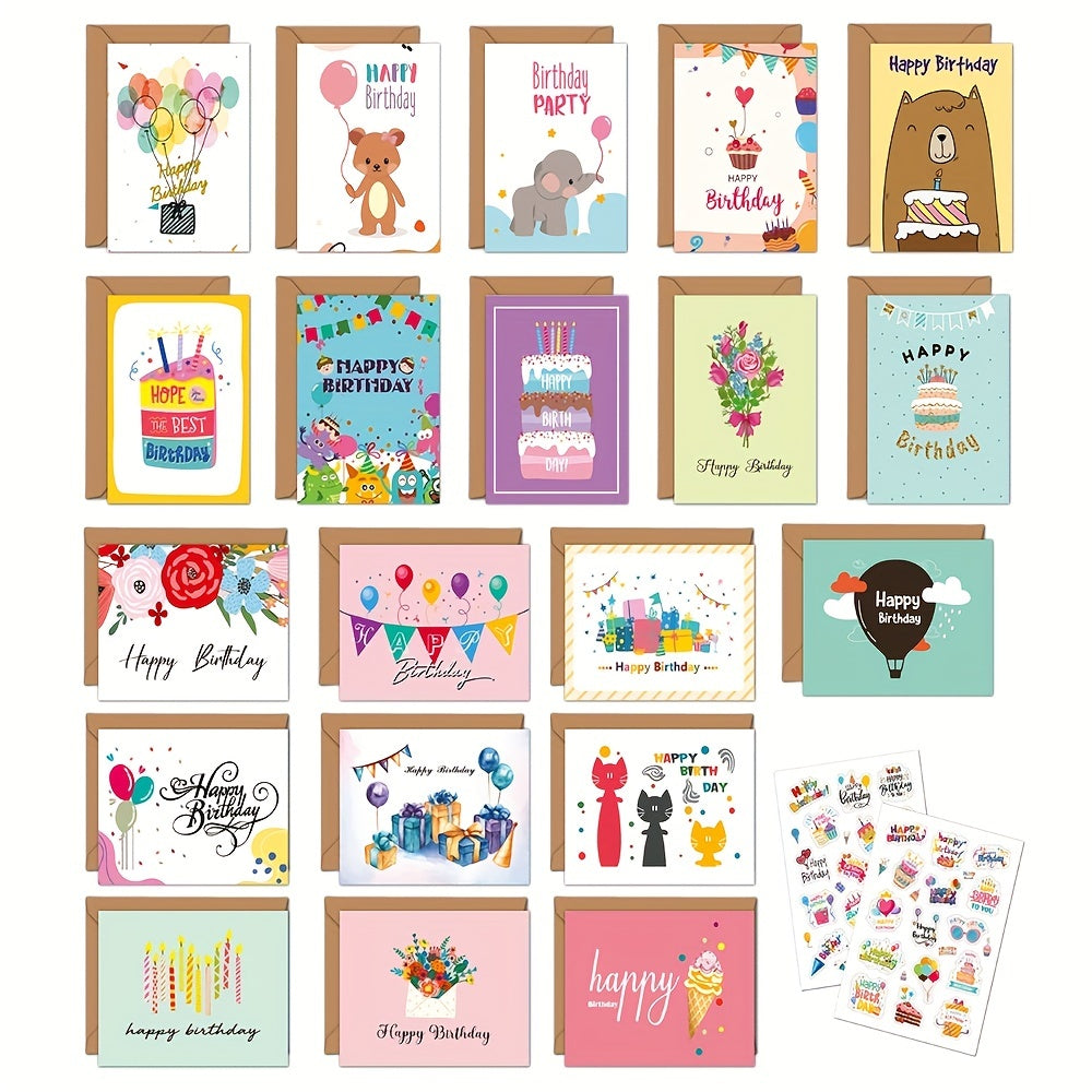 20pcs Cartoon Happy Birthday Cards With Envelope Sticker