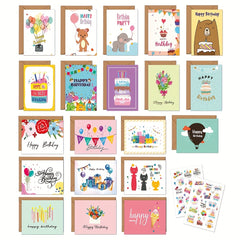 20pcs Cartoon Happy Birthday Cards With Envelope Sticker