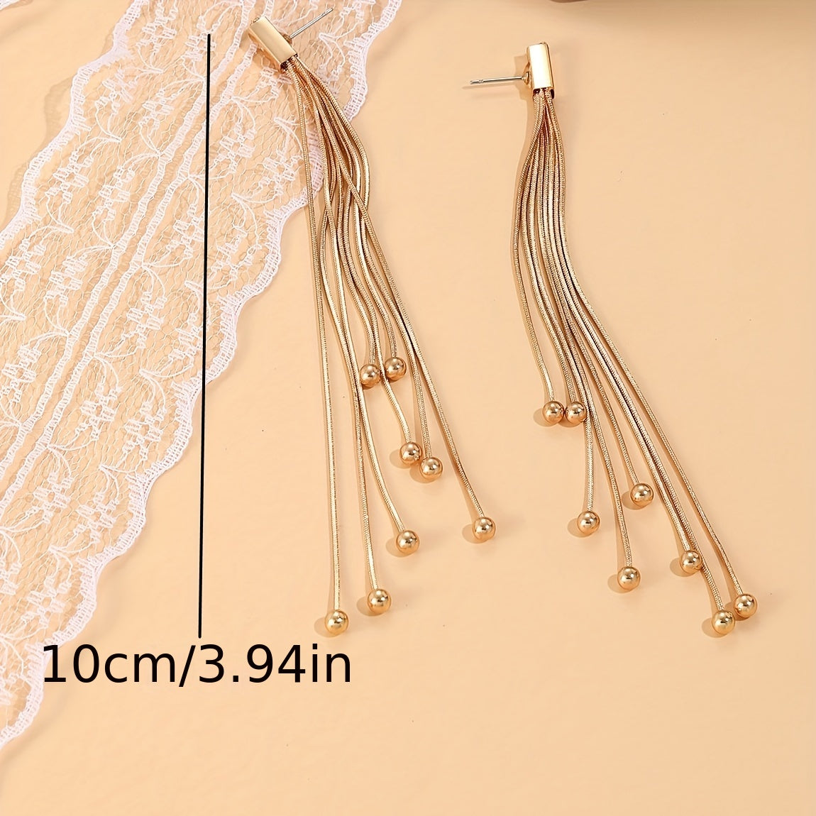 Golden Chain Tassel Dangle Earrings Copper 18K Plated Jewelry Women Gift