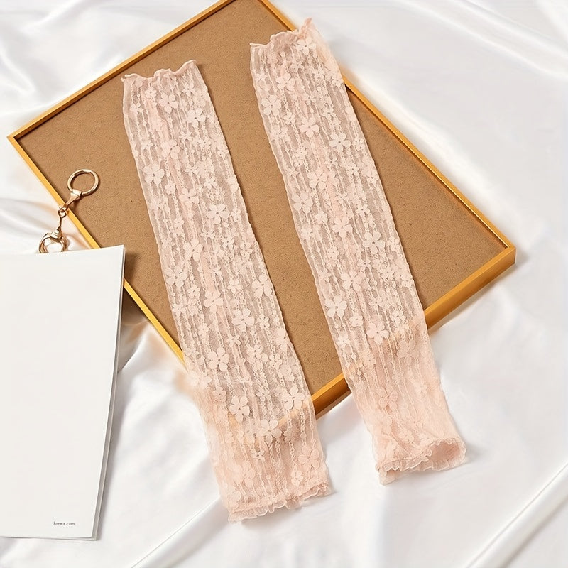 Floral Lace Fingerless Sunscreen Long Gloves Women