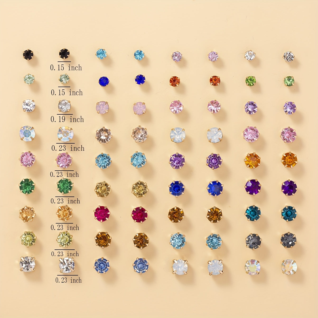 36 Pairs Colorful Rhinestone Stud Earrings for Daily Wear Accessories