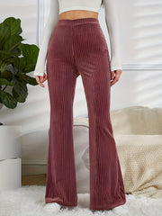  Solid Velvet High Rise Flared Leg Trousers