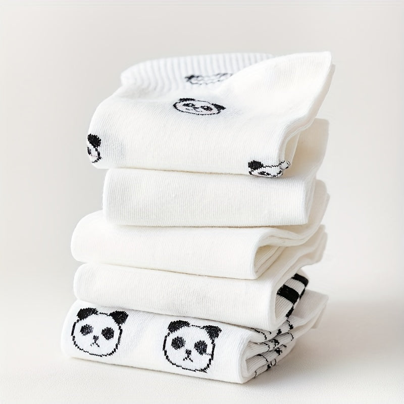 5 Pairs Cartoon Panda Print Socks Comfy & Crew Socks Women's Stockings