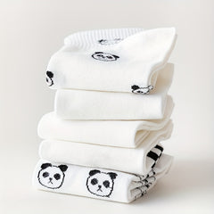 5 Pairs Cartoon Panda Print Socks Comfy & Crew Socks Women's Stockings