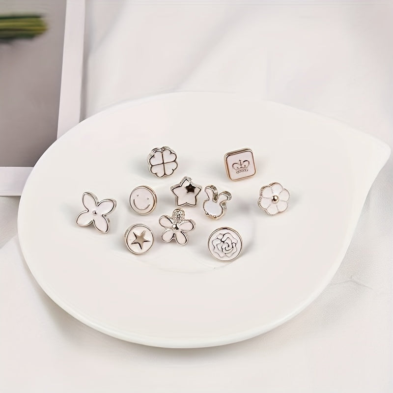 Faux Pearl Rhinestone Button Brooch Safety Pin for Women's Clothing