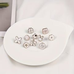 Faux Pearl Rhinestone Button Brooch Safety Pin for Women's Clothing
