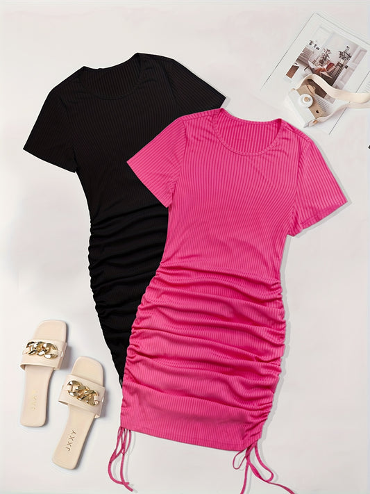  Ribbed Short Sleeve Dress Set
