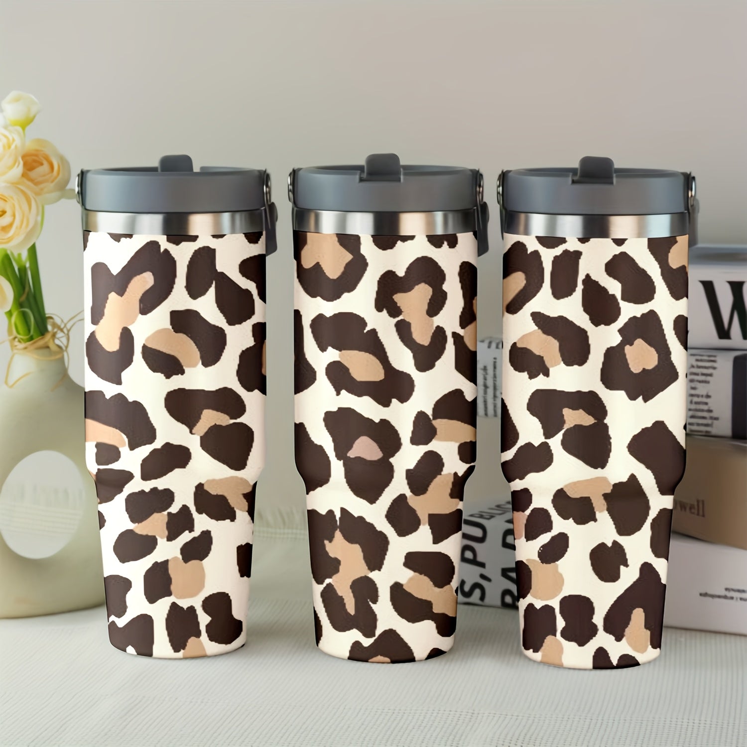 30oz Leopard Print Stainless Steel Travel Mug Insulated Hot/Cold