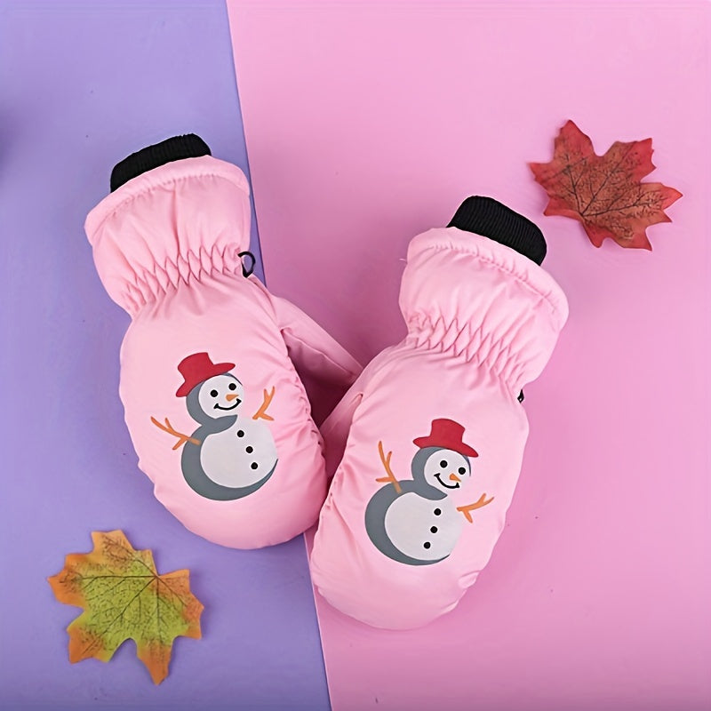 Kids Winter Gloves, Finger & Thumb Protection, Cartoon Skiing Glove