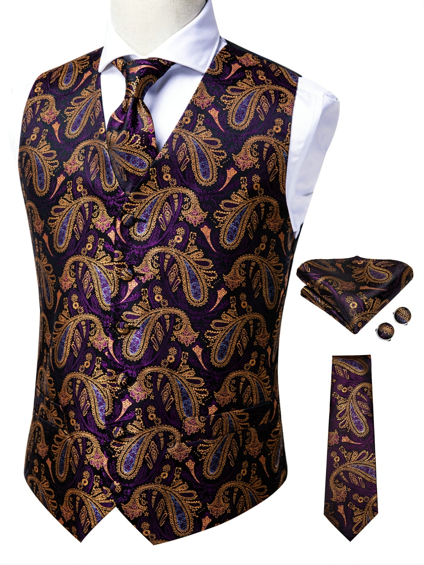 Men's Vintage Fit Sleeveless Vest Set Formal Suit Waistcoat