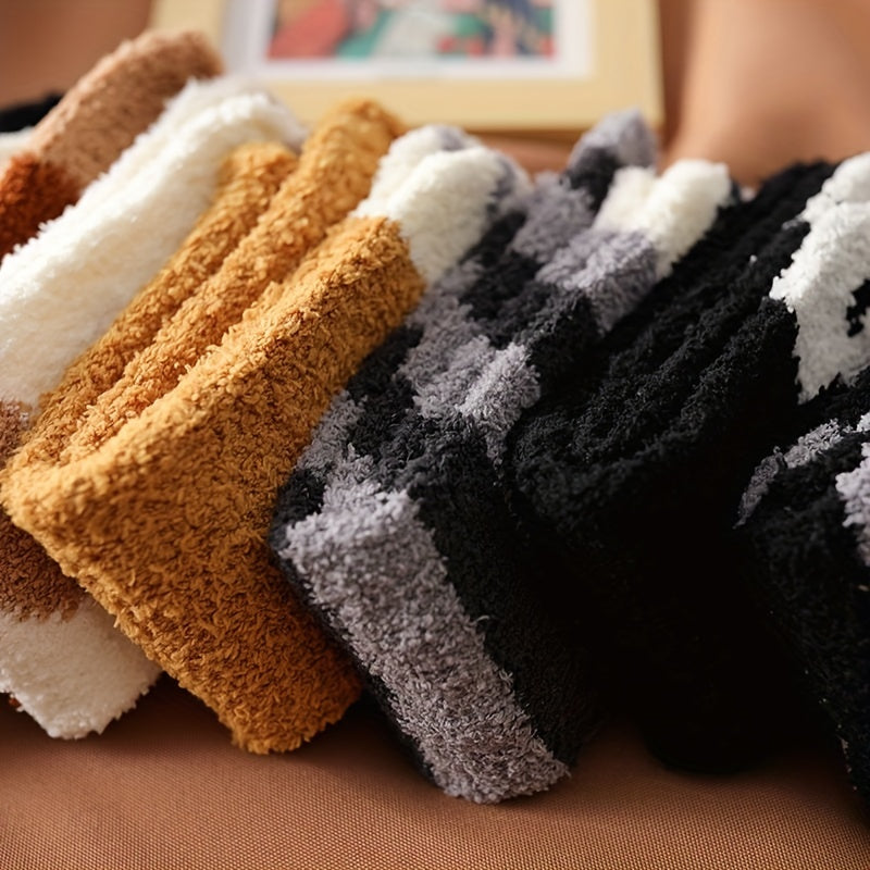 5 Pairs Cat Claw Print Socks Fuzzy Mid Tube Stockings Women's Hosiery