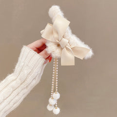 Plush Bow Tassel Hairpin Claw Clip Back Head Grab Clip Female Hairpin