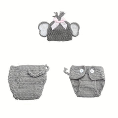 Newborn Baby Elephant Knit Crochet Hat Shorts Set Costume Photography Prop