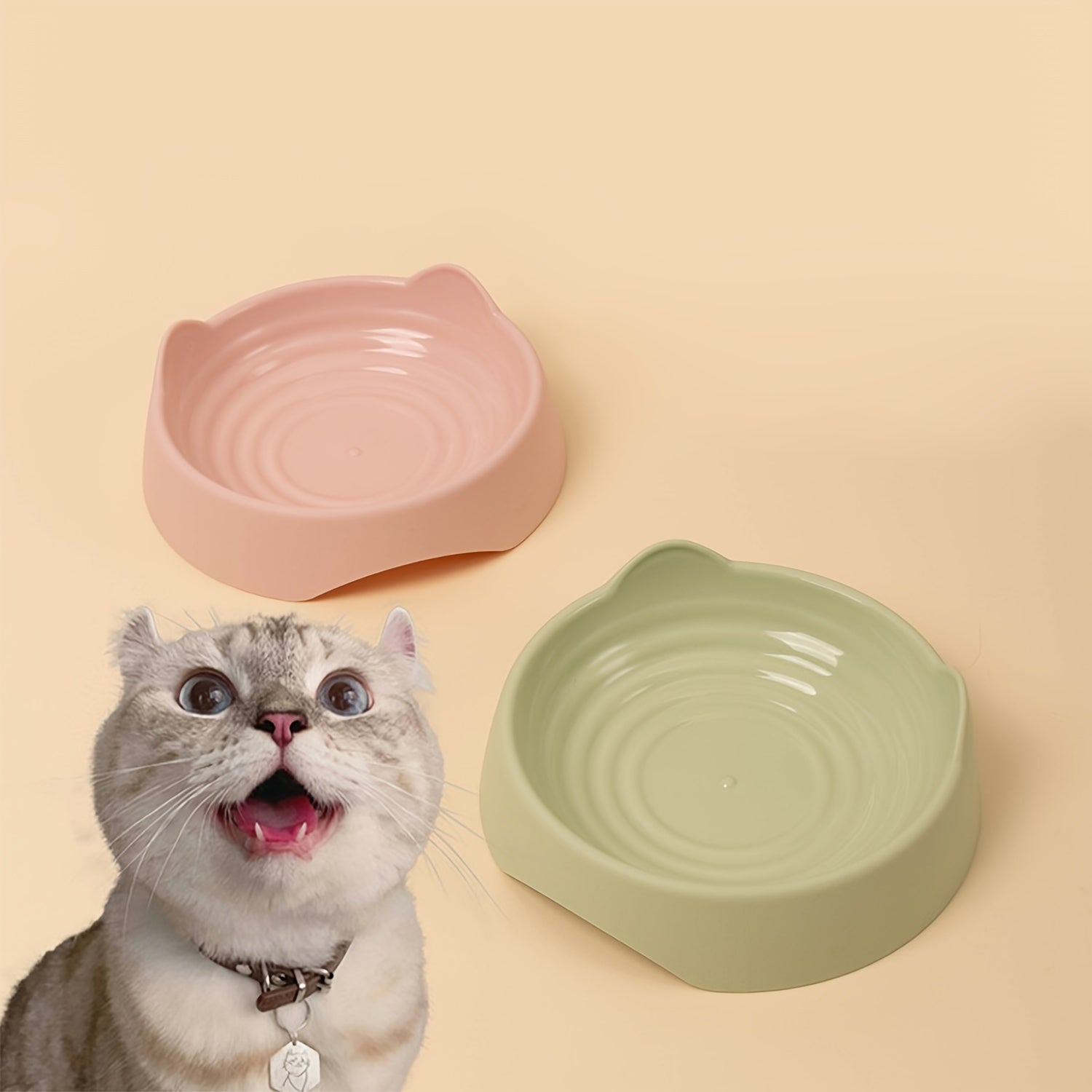 Cat Ear Shape Plastic Cat Food Water Snack Bowl Pet Feeding Supplies