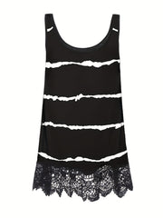  Rose Print Lace Tank Top Women's Sleeveless Casual Top