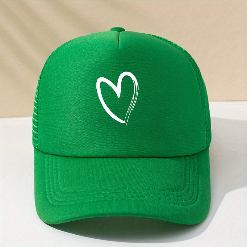 Heart Printed Trucker Hat Candy Mesh Dad Hat Baseball Cap for Women Men