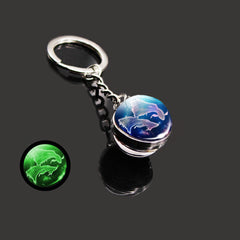 12 Constellation Luminous Keychain Time Stone Glass Ball Pendant Gift