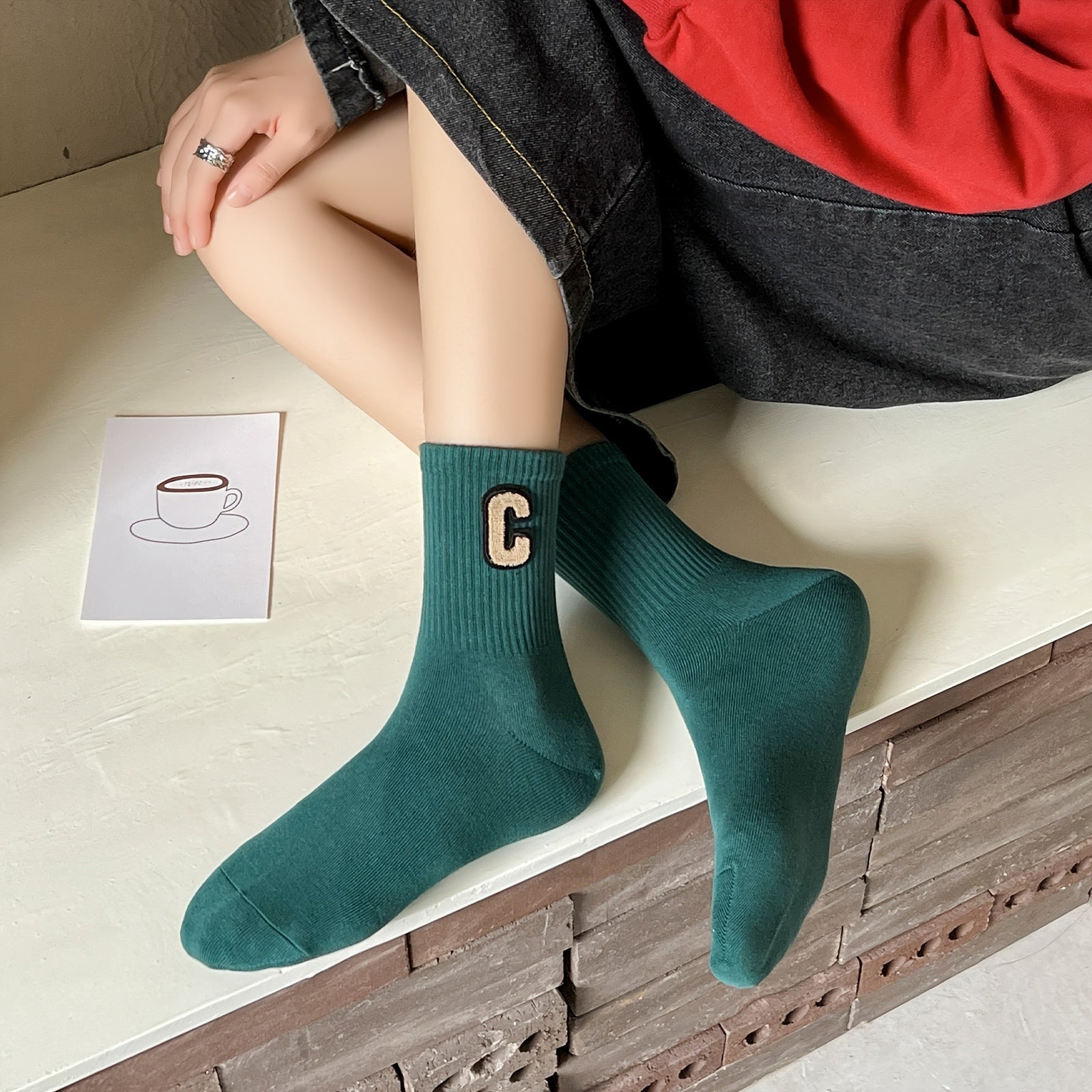Crew Socks Comfortable Breathable 3D Textured Solid Socks Women's Stockings