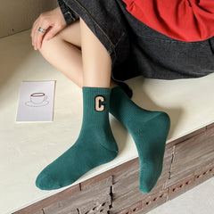 Crew Socks Comfortable Breathable 3D Textured Solid Socks Women's Stockings