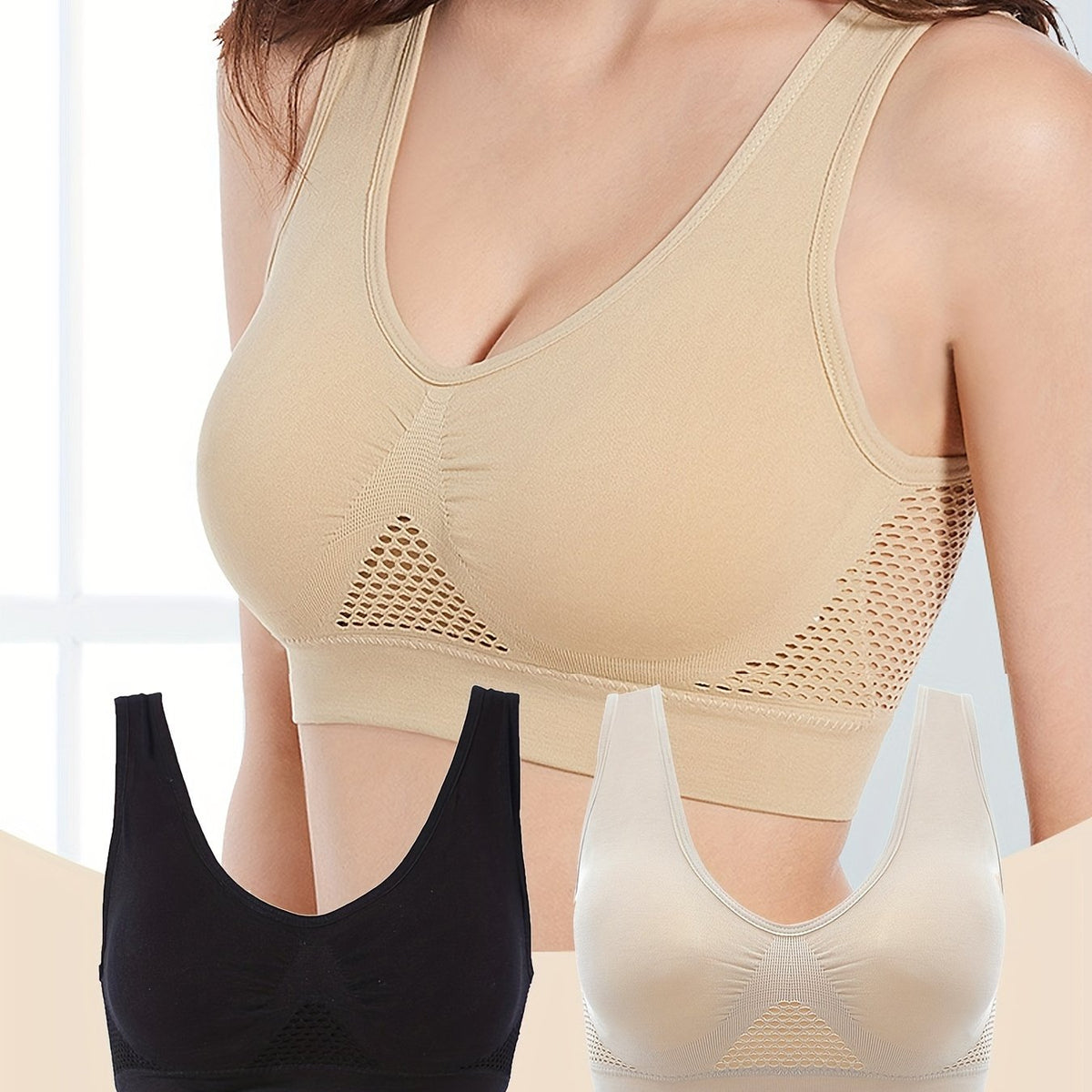 2pcs Seamless Wireless Bras Comfortable & Breathable Supportive Tank Bra