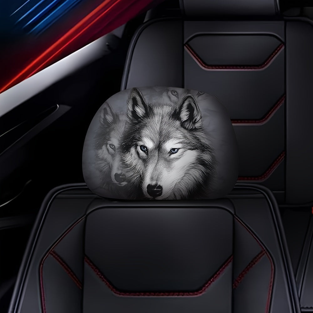 Gray Wolf Style Car Headrest Cover - Universal Fit
