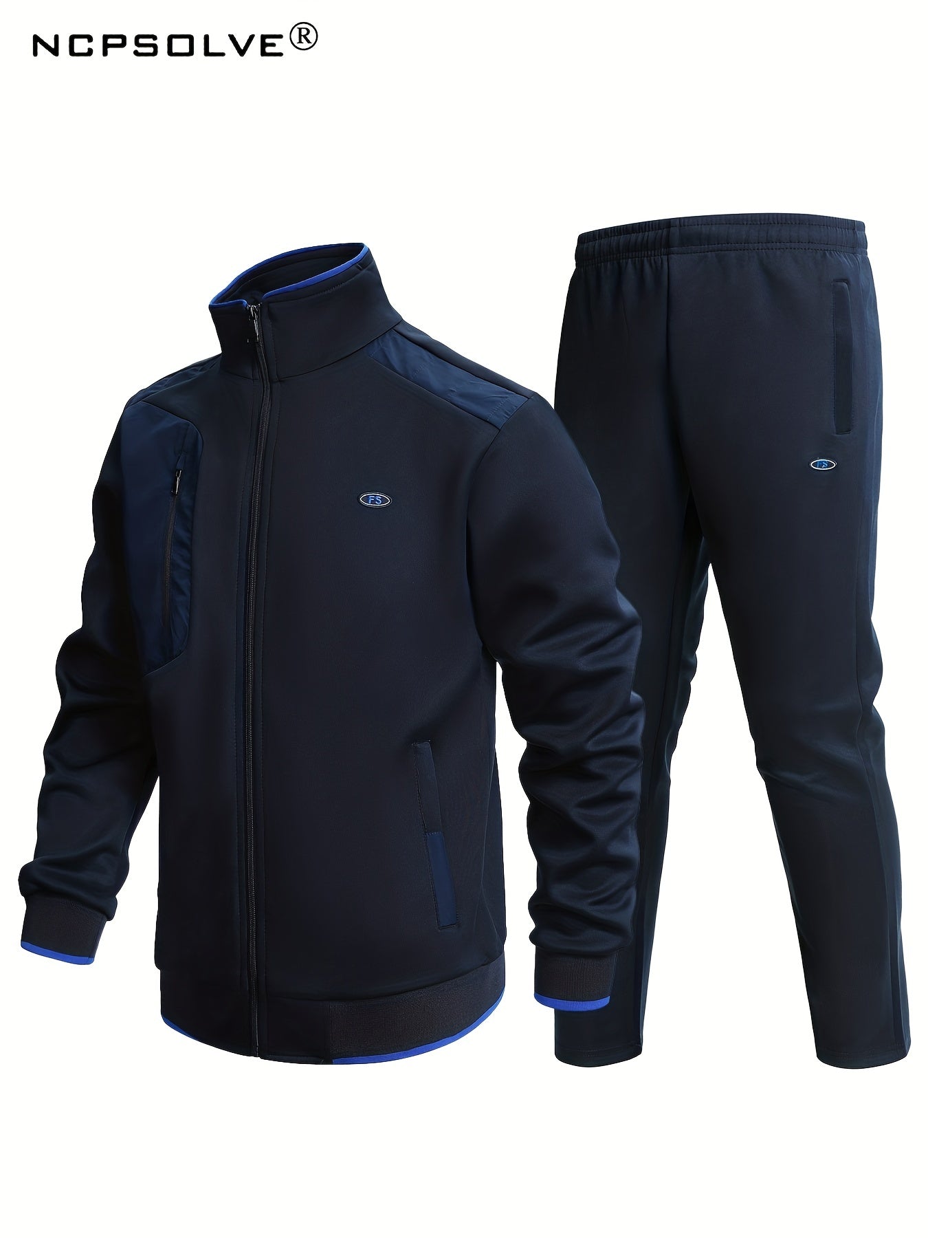 2pcs Men's Sports Suit with Zip Up Jacket and Stretch Pants