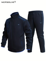 2pcs Men's Sports Suit with Zip Up Jacket and Stretch Pants