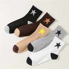 5 Pairs Star Print Socks Soft & Breathable Mid Tube Women's Stockings
