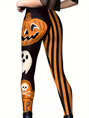 Halloween Pumpkin Print Leggings Stretch Fitness Yoga Pants Women's Activewear