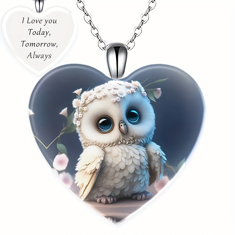 1pc Zinc Alloy Owl Pendant Crystal Necklace Men Women Party Accessory