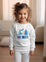 Cartoon Snowman Pattern Crew Neck Long Sleeve Sweatshirt For Girls