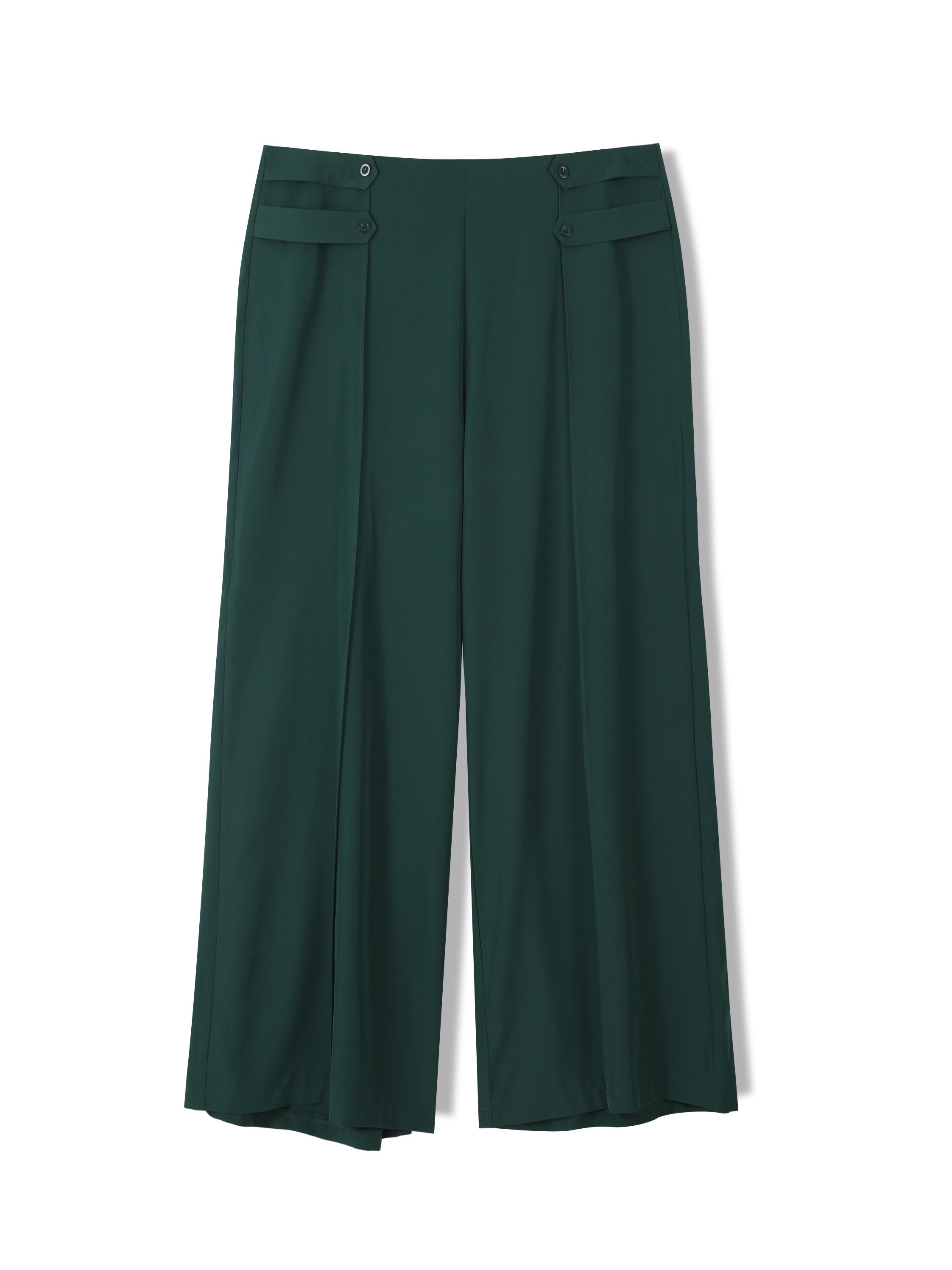  Women's Wide Leg Trousers Button Detail High Rise Solid Stitching