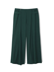  Women's Wide Leg Trousers Button Detail High Rise Solid Stitching