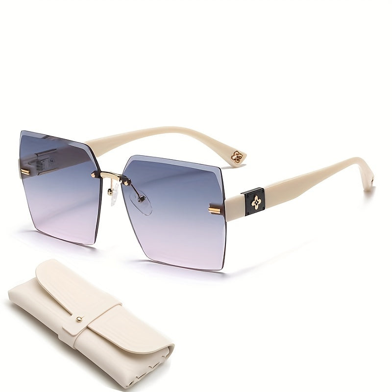 Square Rimless Sunglasses Clover Gradient UV400 Sun Shades For Summer Beach
