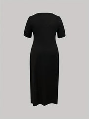  Women's Solid Short Sleeve V Neck Maxi Summer Dress