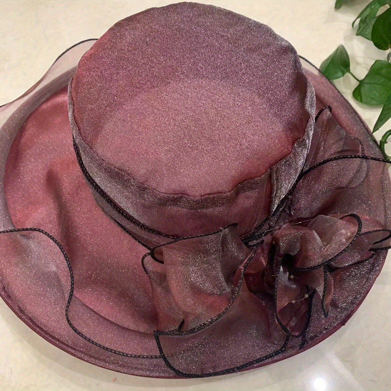 Organza Sun Hat Wide Brim Flower Ruffles Derby Hat