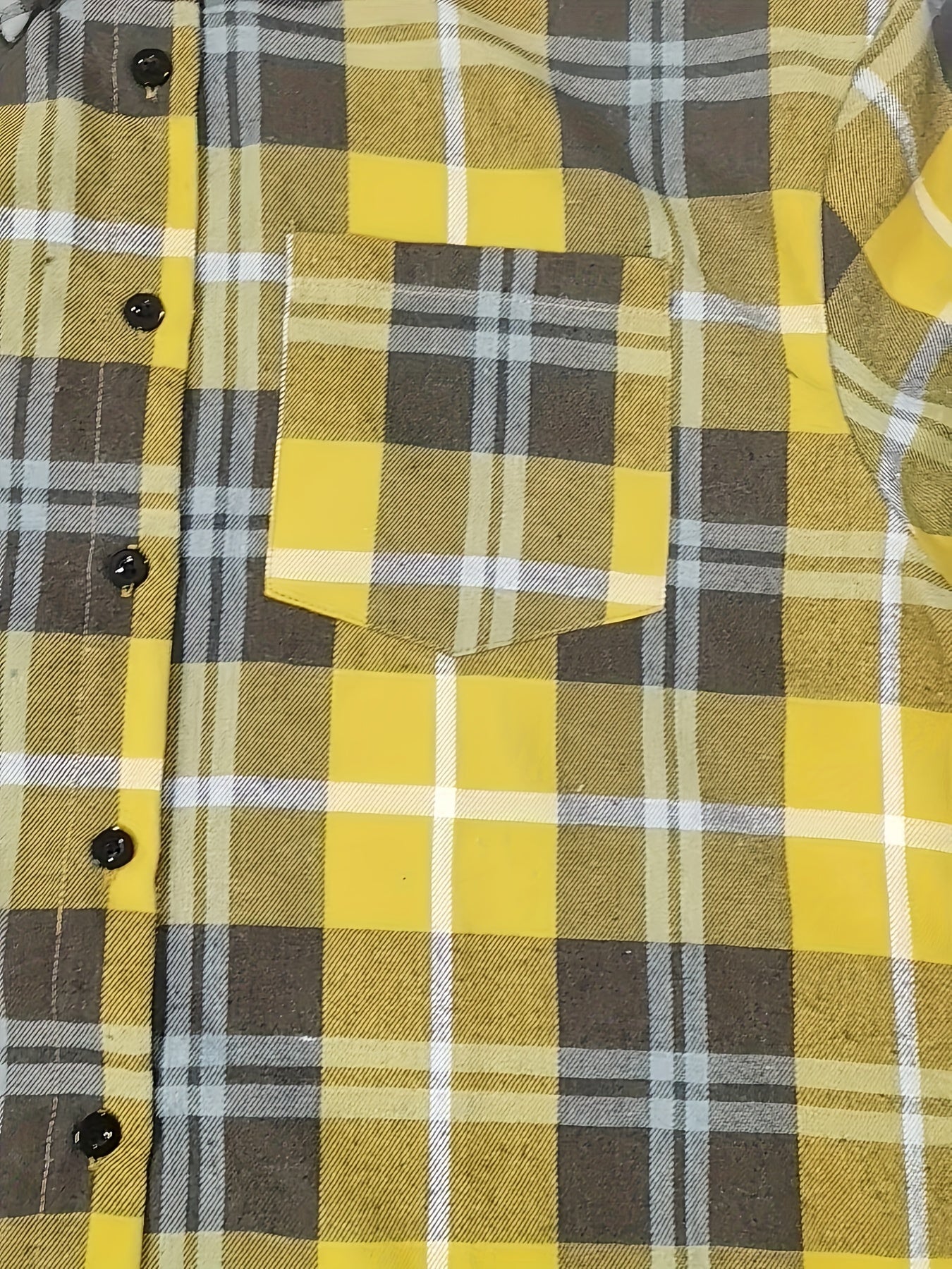  Plaid Print Long Shirt Button Front Collar