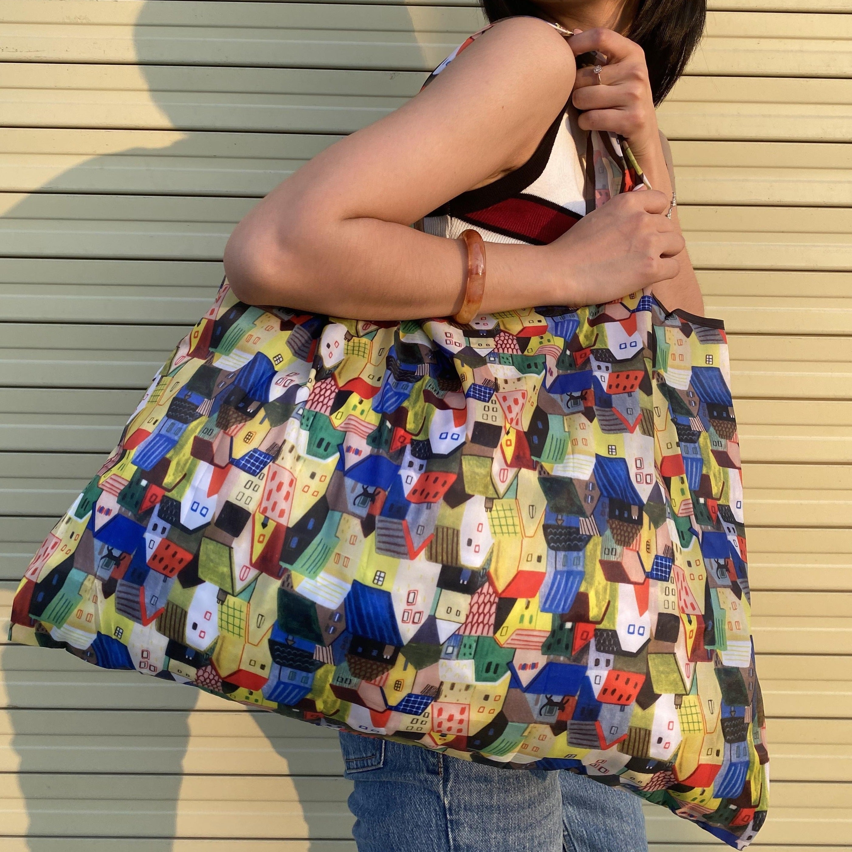 Large Capacity Print Shopper Bag Lightweight Foldable Shoulder Bag