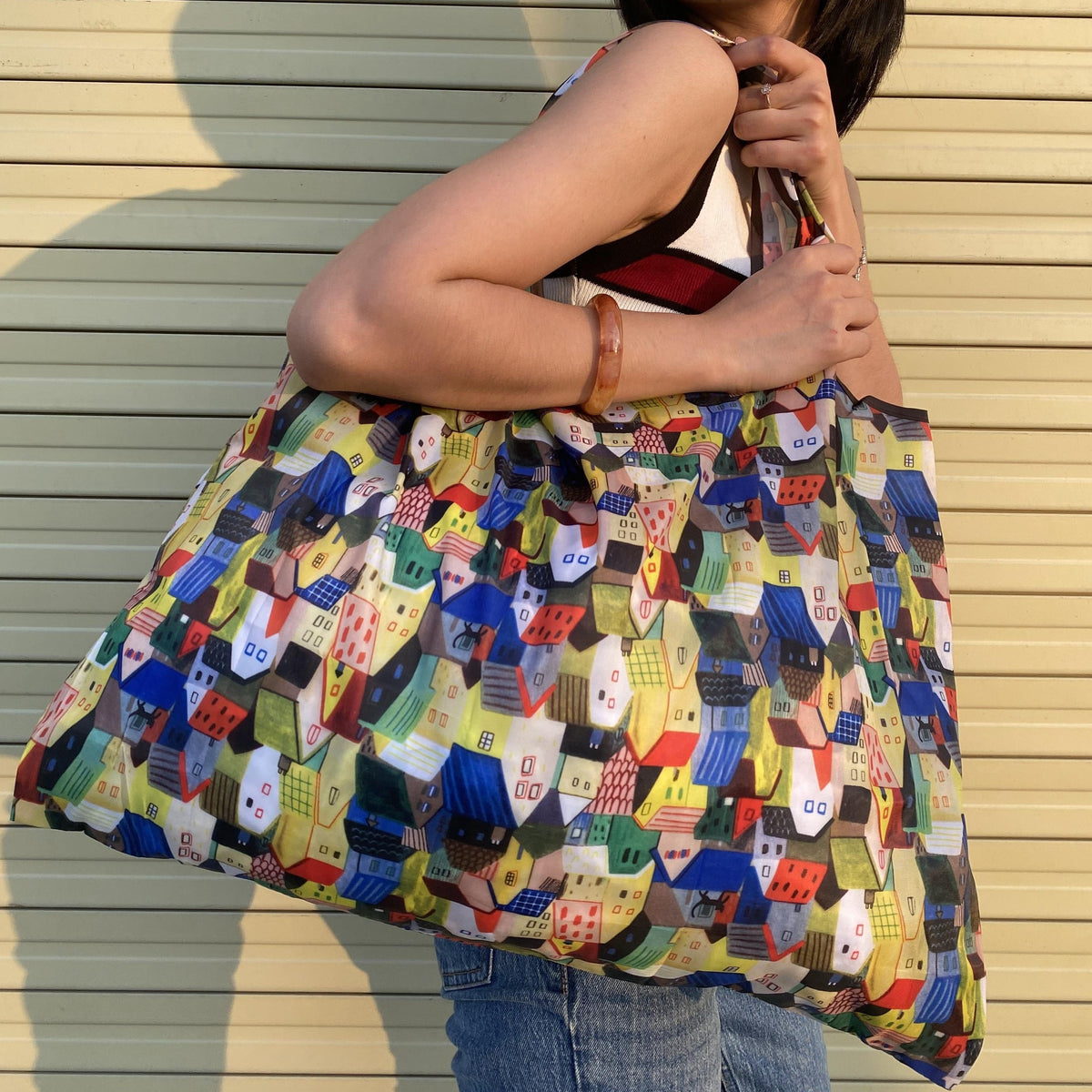 Large Capacity Print Shopper Bag Lightweight Foldable Shoulder Bag
