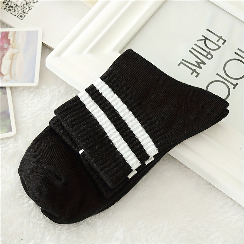 4 Pairs Striped Sports Socks Crew Short Women's Stockings