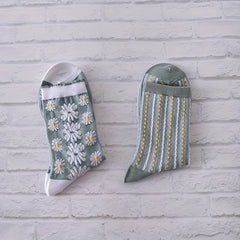 5 Pairs Floral Print Socks Women's Mid Tube Stockings