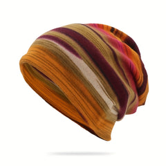 Unisex Stripe Beanie Cap Plush Warm Knit Hat Casual Outdoor Hip Hop Skull Hats