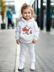 Santa On The Road Print 2pc Outfit Girls Hoodies Jogger Set For Sports Fall