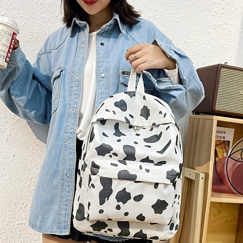Cow Pattern Backpack Large Capacity School Bag Zipper Casual Backpack & Purse