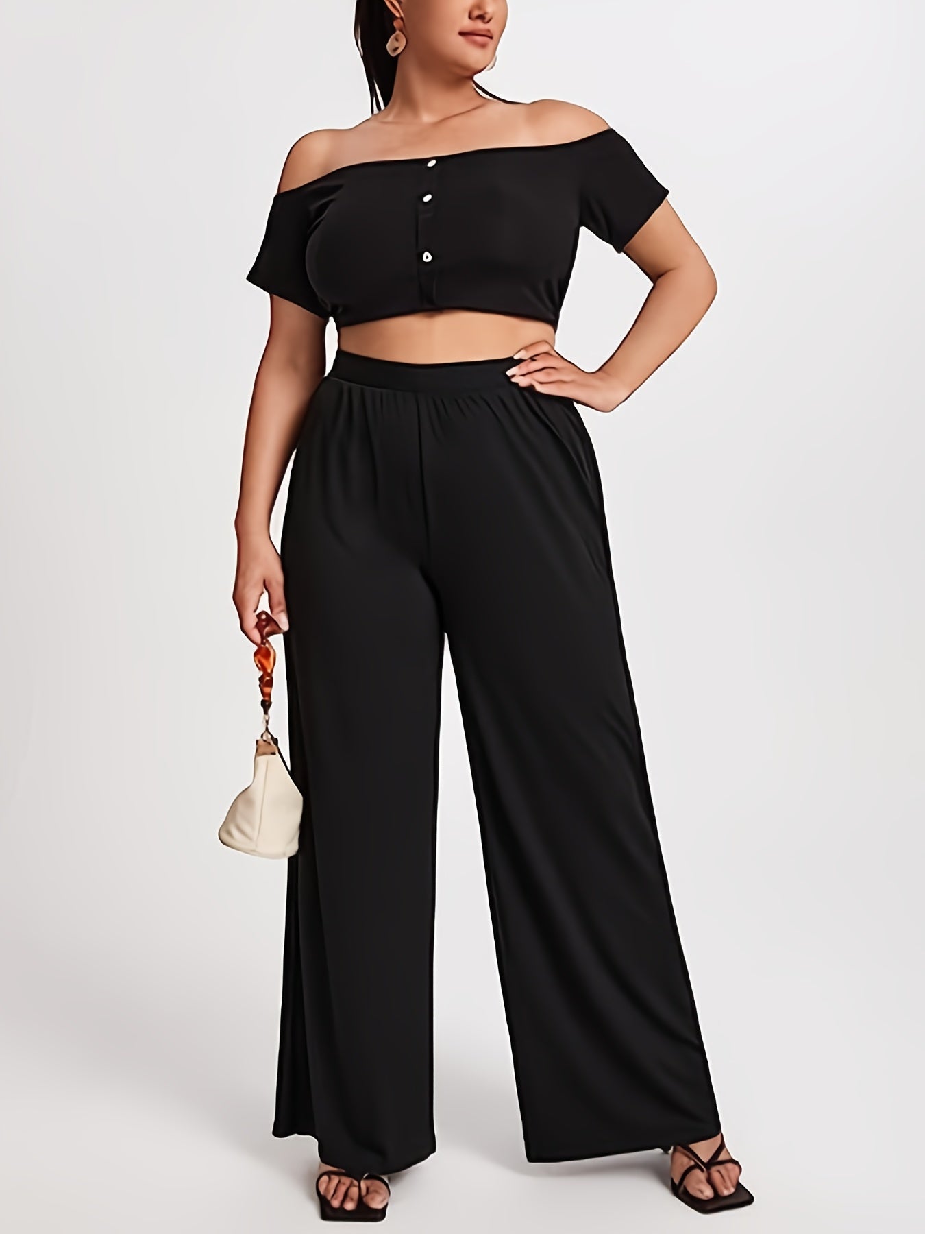 Women's Plus Elastic Waist Wide Leg Casual Pants