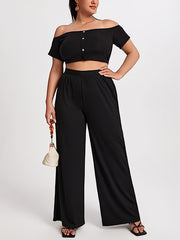 Women's Plus Elastic Waist Wide Leg Casual Pants