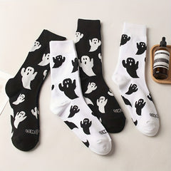 Cartoon Ghost Print Socks Funny Halloween Mid Tube Women's Stockings