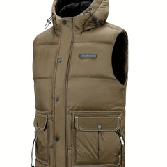 Men's Warm Hooded Winter Vest with Big Pockets