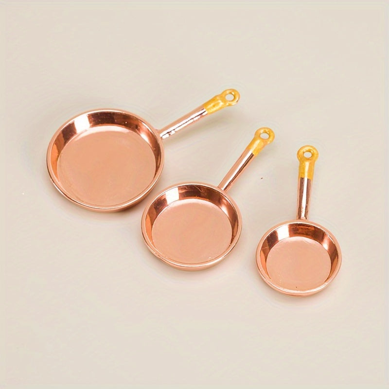 3pcs Mini Long Handle Pans Dollhouse Kitchen Accessories Food Play Scene Model