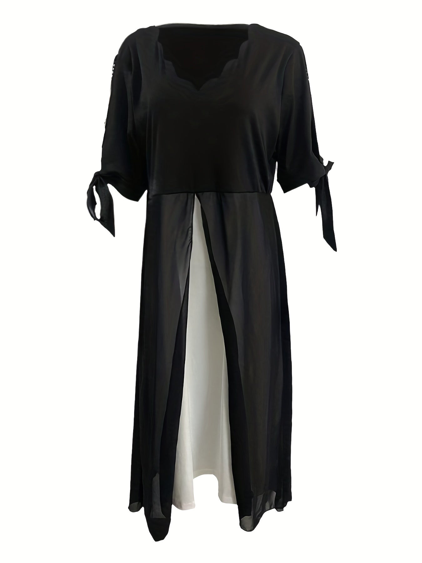  Colorblock Faux Pearl V Neck Maxi Dress